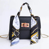 Printed Scarf Handle Crossbody Satchel Bag