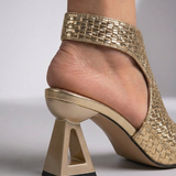 Women's Woven Slingback Heels, Adjustable Geometric Heel