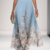 Women's Draped V-Neck Floral A-Line Maxi Dress