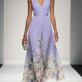 Women's Draped V-Neck Floral A-Line Maxi Dress