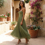 Women's Pleated Spaghetti Strap Midi Dress