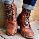 Men's Vintage Leather Lace-Up Boots, Rubber Sole