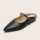 Women's Leather-Look Closed-Toe Flat Slip-On Mules