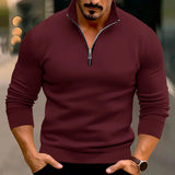 Zip-Up Stand-Collar Casual Polyester Sweater