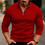 Zip-Up Stand-Collar Casual Polyester Sweater