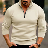 Zip-Up Stand-Collar Casual Polyester Sweater