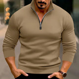 Zip-Up Stand-Collar Casual Polyester Sweater
