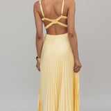 Women's Pleated V-Neck Maxi Dress