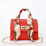 Printed Scarf Handle Crossbody Satchel Bag