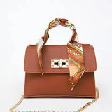 Printed Scarf Handle Crossbody Satchel Bag
