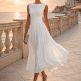 Women's Sleeveless Pleated Flared Midi Dress