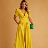 Women's Puff Sleeve V-Neck Maxi Dress