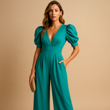 Women's Puff Sleeve V-Neck Maxi Dress