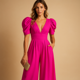 Women's Puff Sleeve V-Neck Maxi Dress