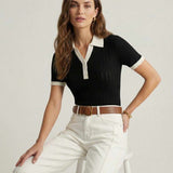 Women's Contrast Collar Knit Polo Top