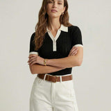 Women's Contrast Collar Knit Polo Top