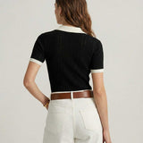 Women's Contrast Collar Knit Polo Top
