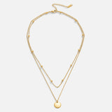 Double Layer Stainless Steel Necklace, Round Pendant