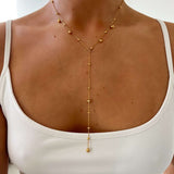 Long Y-Shaped Beaded Necklace in Stainless Steel