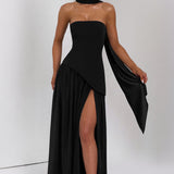 Women's Strapless Side Slit Maxi Dress