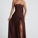 Women's Strapless Side Slit Maxi Dress