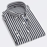 Men's Striped Collared Button-Front Long Sleeve Shirt