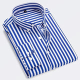 Men's Striped Collared Button-Front Long Sleeve Shirt