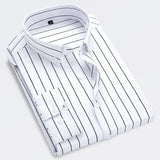 Men's Striped Collared Button-Front Long Sleeve Shirt