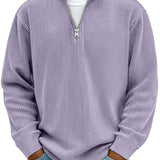 Men's Long Sleeve Ribbed Quarter-Zip Knit Sweater
