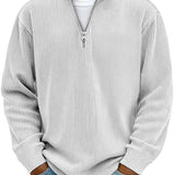 Men's Long Sleeve Ribbed Quarter-Zip Knit Sweater
