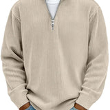 Men's Long Sleeve Ribbed Quarter-Zip Knit Sweater