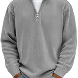 Men's Long Sleeve Ribbed Quarter-Zip Knit Sweater