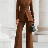 Women's Two-Piece Tailored Blazer and Flared Trouser Suit