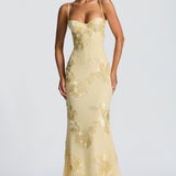 Women's Strapless Floral Lace Maxi Dress