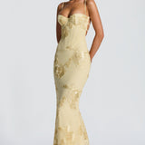 Women's Strapless Floral Lace Maxi Dress
