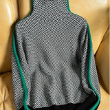 Contrast Sleeve Turtleneck Long Sleeve Pullover Sweater