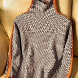 Contrast Sleeve Turtleneck Long Sleeve Pullover Sweater