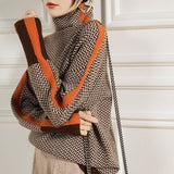 Contrast Sleeve Turtleneck Long Sleeve Pullover Sweater