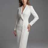 Women's Blazer-Style Button-Front Tailored Midi Dress