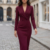 Women's Blazer-Style Button-Front Tailored Midi Dress