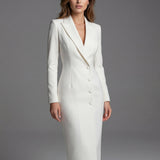 Women's Blazer-Style Button-Front Tailored Midi Dress