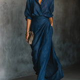 Women's Two-Piece Collared Shirt and Wrap Skirt Set