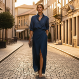 Women's Two-Piece Collared Shirt and Wrap Skirt Set