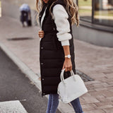 Long Hooded Quilted Puffer Vest, Zip Front