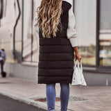 Long Hooded Quilted Puffer Vest, Zip Front