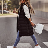 Long Hooded Quilted Puffer Vest, Zip Front