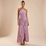 Women's One Shoulder Ruffle Maxi Dress