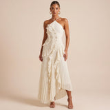 Women's One Shoulder Ruffle Maxi Dress