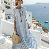 Striped V-Neck Maxi Kaftan Dress