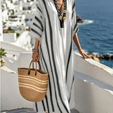 Striped V-Neck Maxi Kaftan Dress